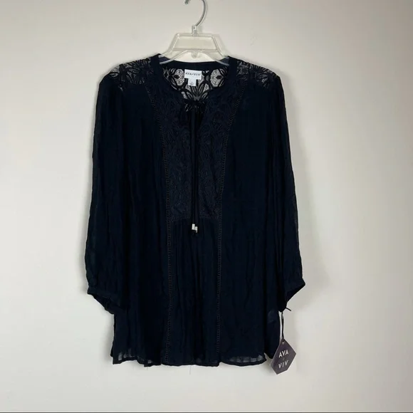 Ava & Viv black lace detail long sleeve blouse - Picture 1 of 5